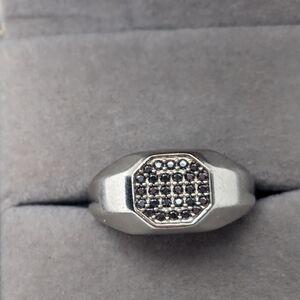 Sterling Silver Natural Black Diamond Ring Mens Size 9 5.62g New 925